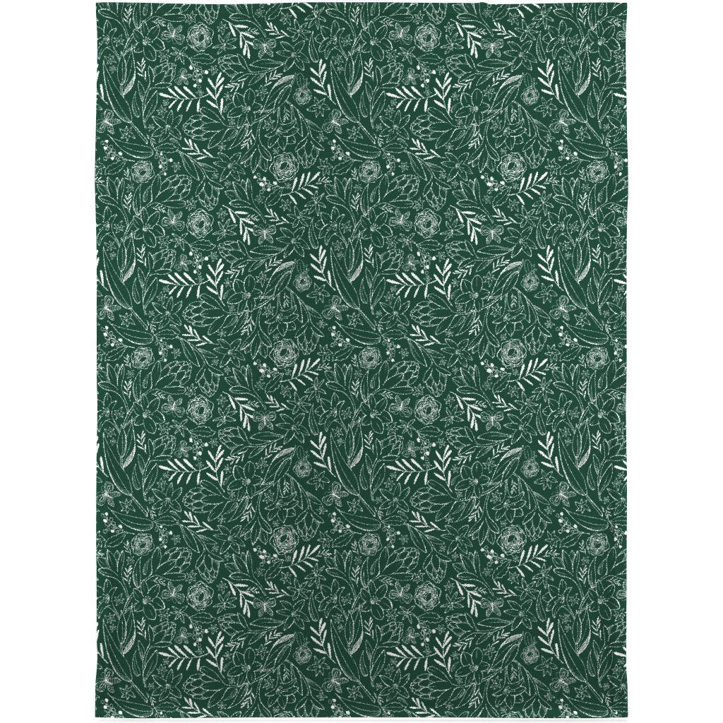 Botanical Sketchbook Blanket, Plush Fleece, 30x40, Green