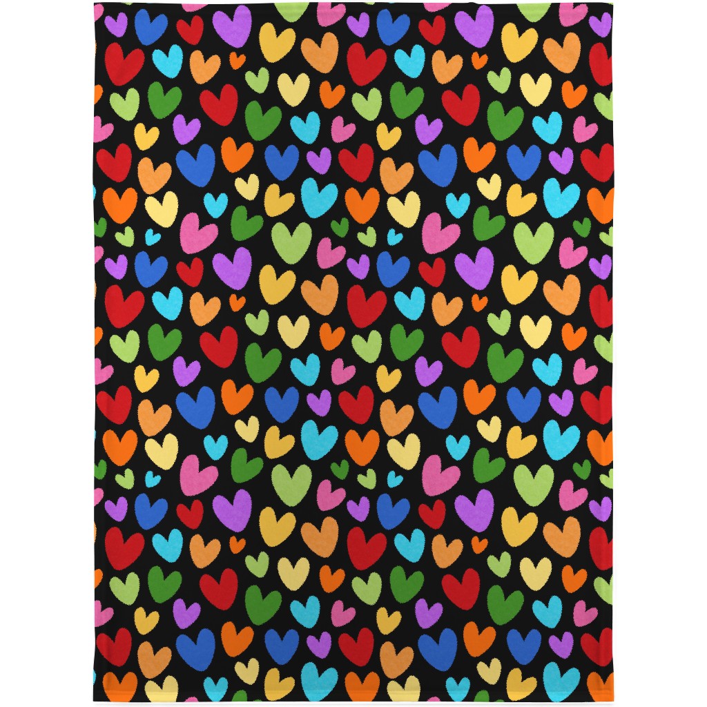 Rainbow Hearts - Black Blanket, Plush Fleece, 30x40, Multicolor