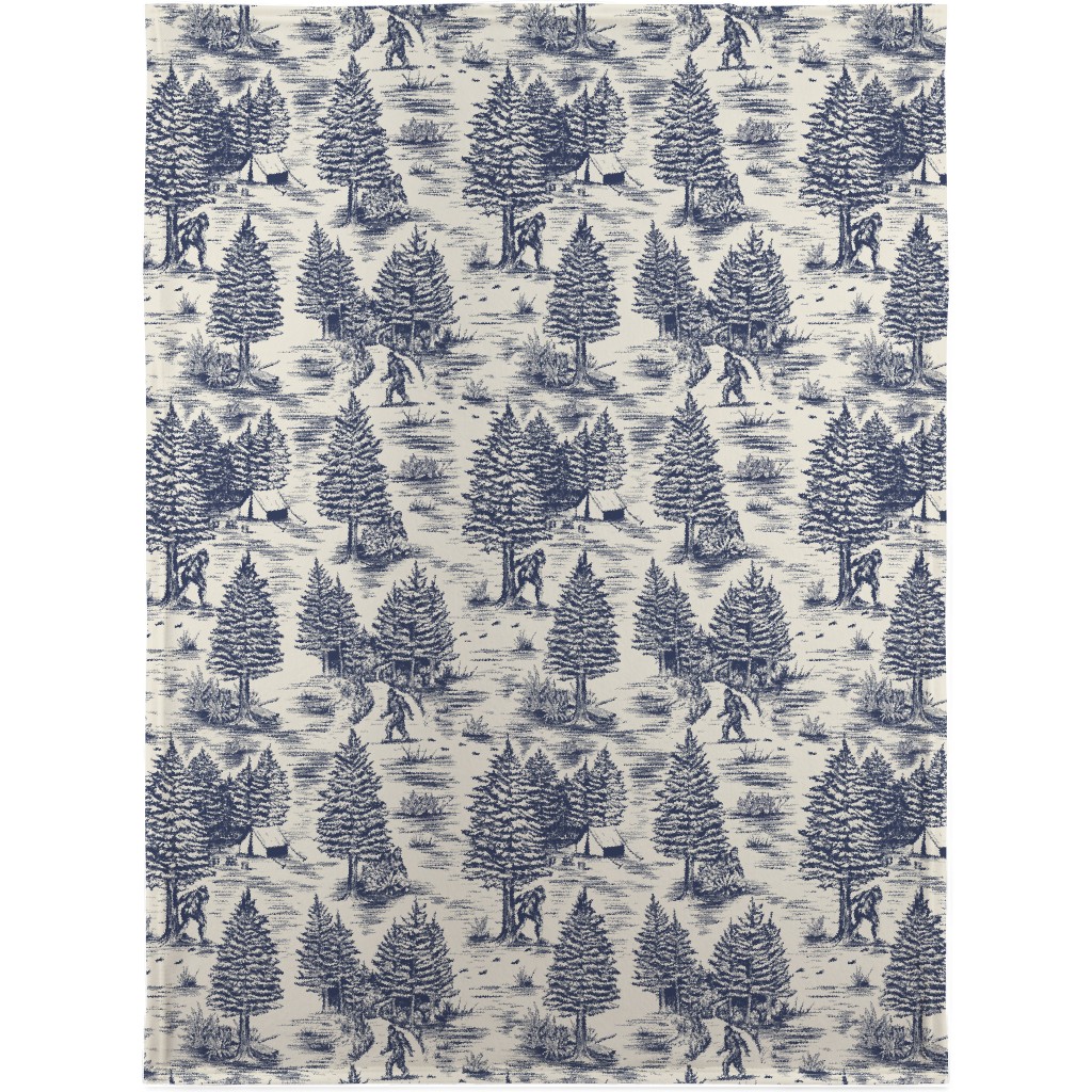 Bigfoot Toile De Jouy - Blue Blanket, Plush Fleece, 30x40, Blue, True Blue