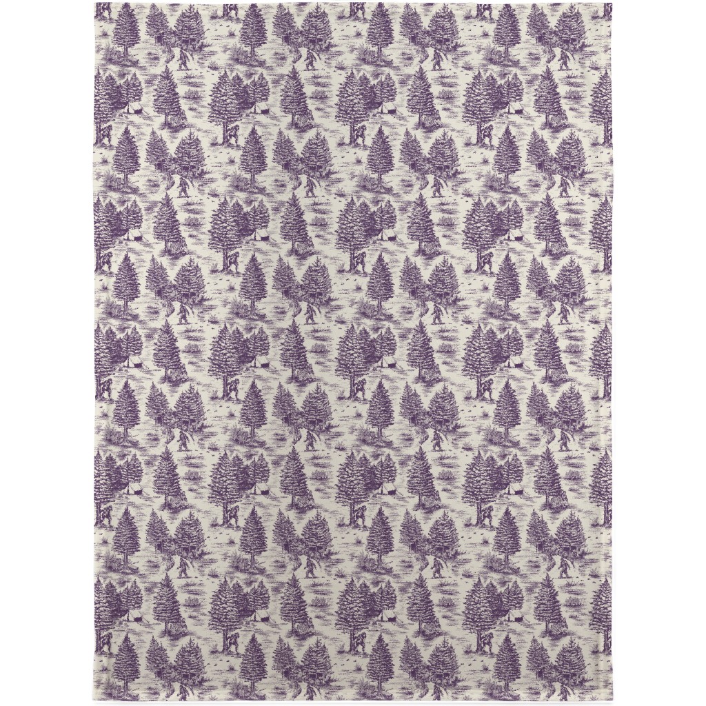 Bigfoot Sasquatch Toile De Jouy Blanket, Plush Fleece, 30x40, Purple