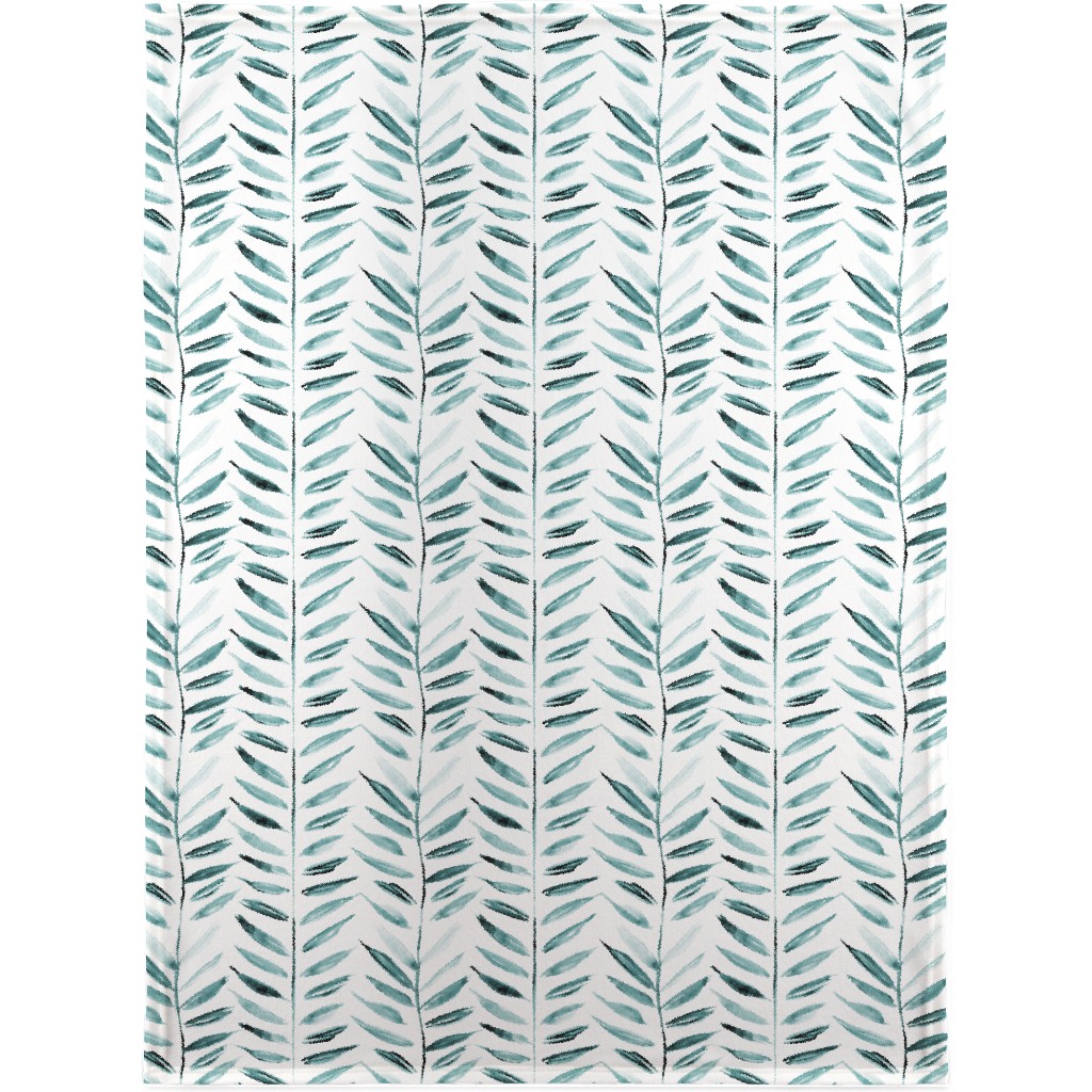 Leaves Herringbone - Watercolor Nature - Emerald Blanket, Plush Fleece, 30x40, Green, Classic Green