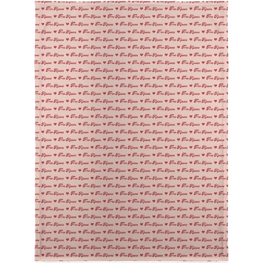 Free Kisses - Retro Hearts - Red on Pink Blanket, Plush Fleece, 30x40, Pink, Bright Pink