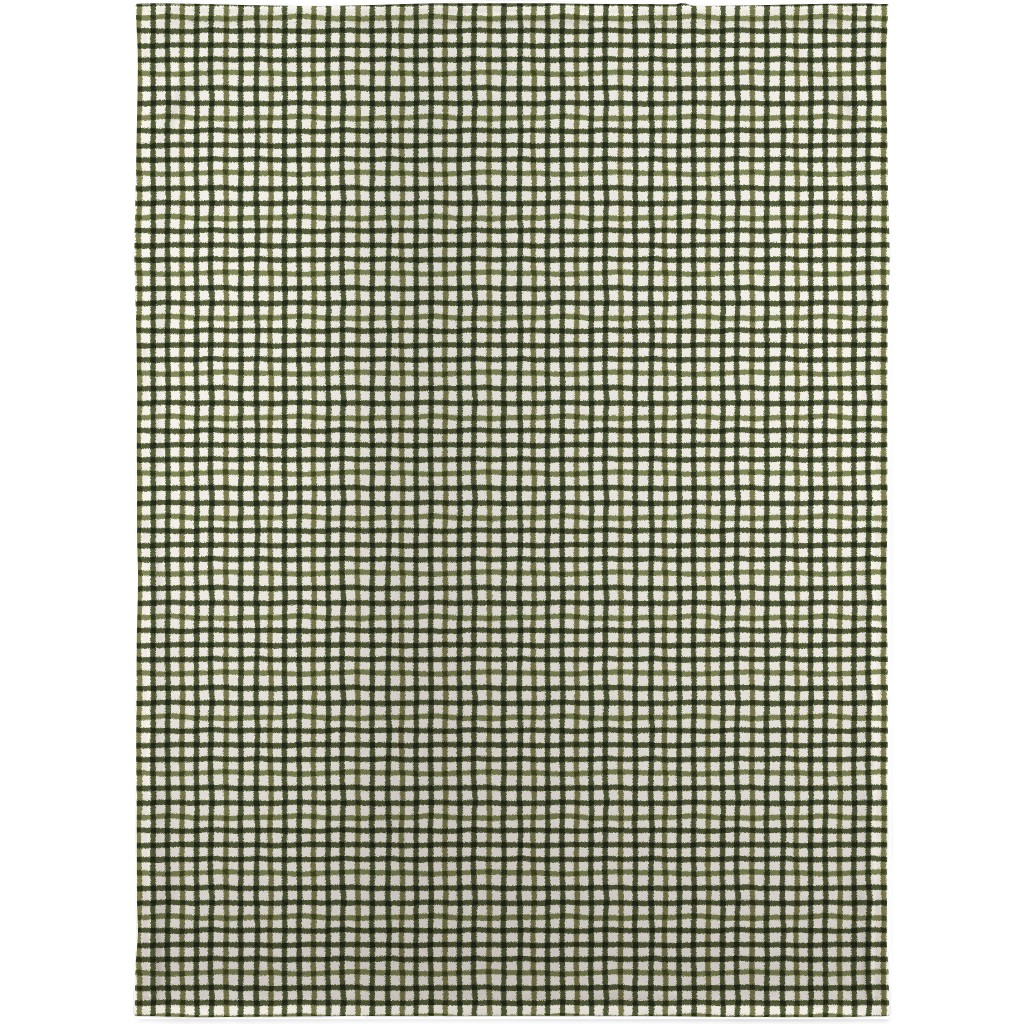 Wobbly Gingham Check Blanket, Plush Fleece, 30x40, Green, Pine