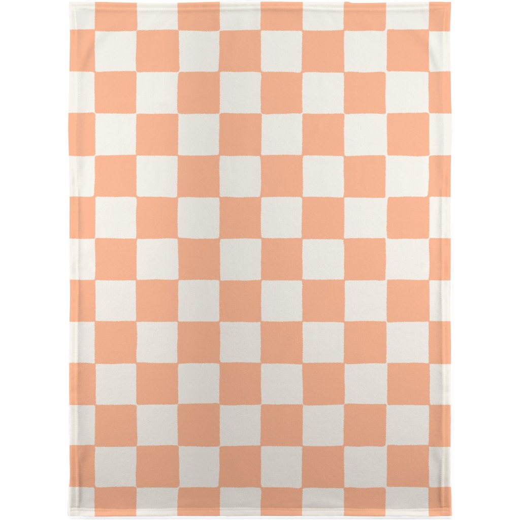 Retro Checker Checkerboard Blanket, Plush Fleece, 30x40, Pink, Apricot