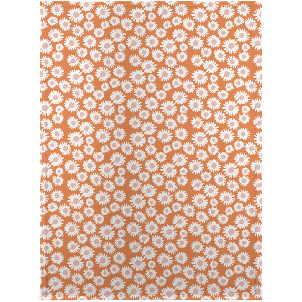 Boho Daisies - Flowers - Muted Orange and Blush Blanket, Plush Fleece, 30x40, Orange