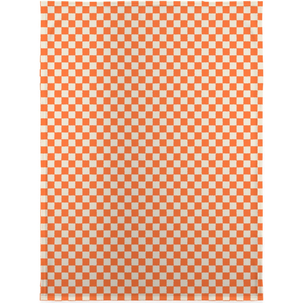 Retro Checkerboard - Bright Orange Blanket, Plush Fleece, 30x40, Orange