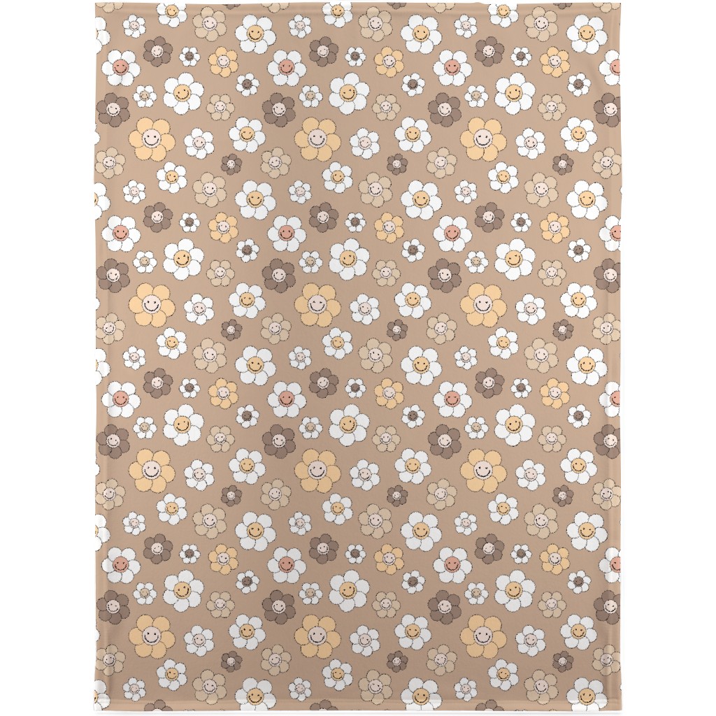 Sweet Smiling Daisies Blanket, Plush Fleece, 30x40, Brown