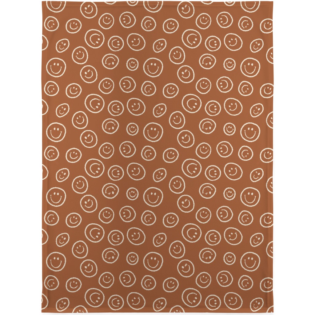 Smiley Winking Faces Blanket, Plush Fleece, 30x40, Brown