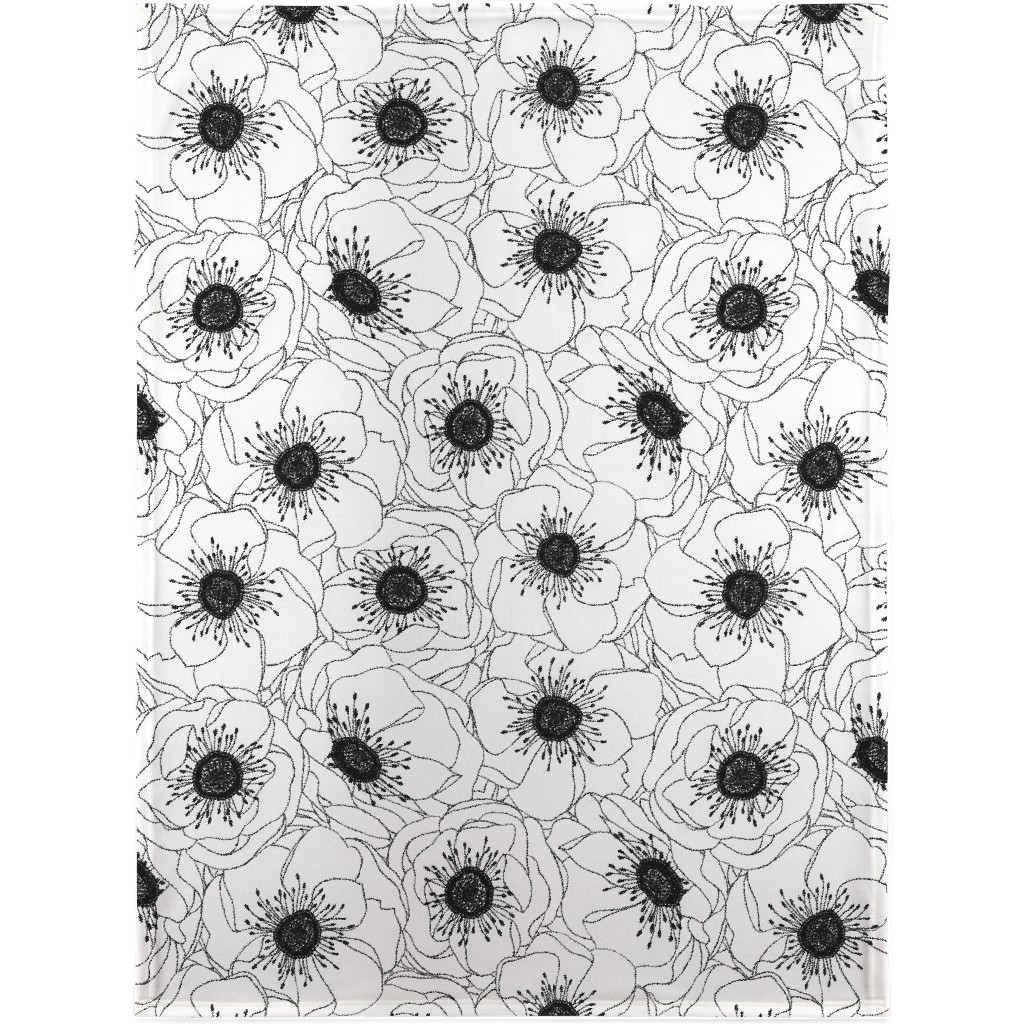 White Anemones - Neutral Blanket, Plush Fleece, 30x40, White, White