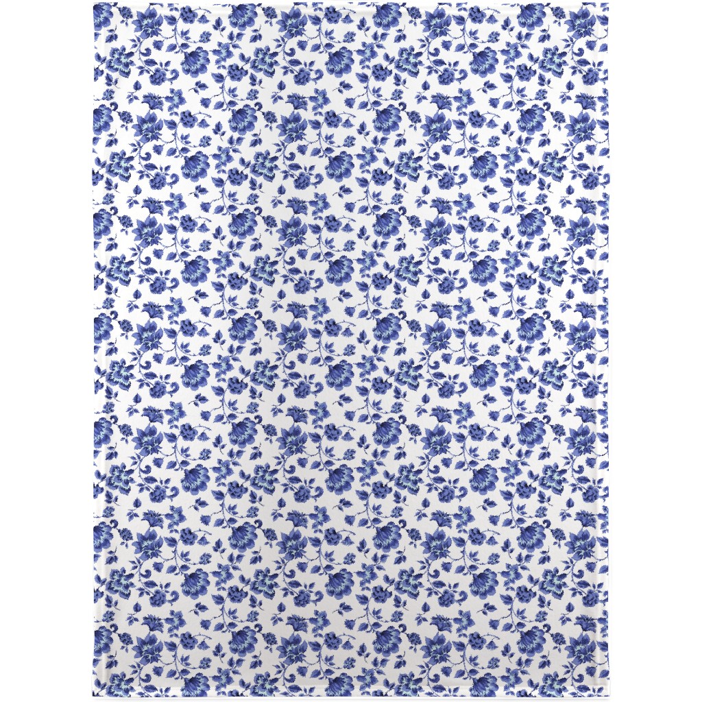 Fleurs De Provence - Blue and White Blanket, Plush Fleece, 30x40, Blue, True Blue