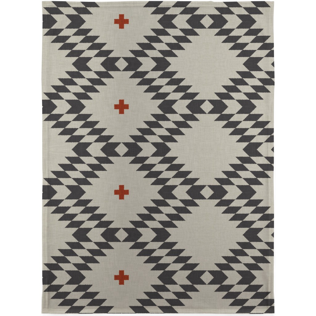Native Natural - Neutral With Orange Blanket, Plush Fleece, 30x40, Gray, Gray