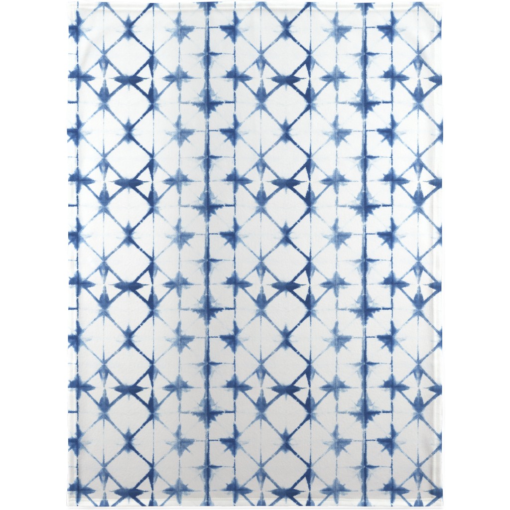 Shibori Diamond - Blue on White Blanket, Plush Fleece, 30x40, Blue
