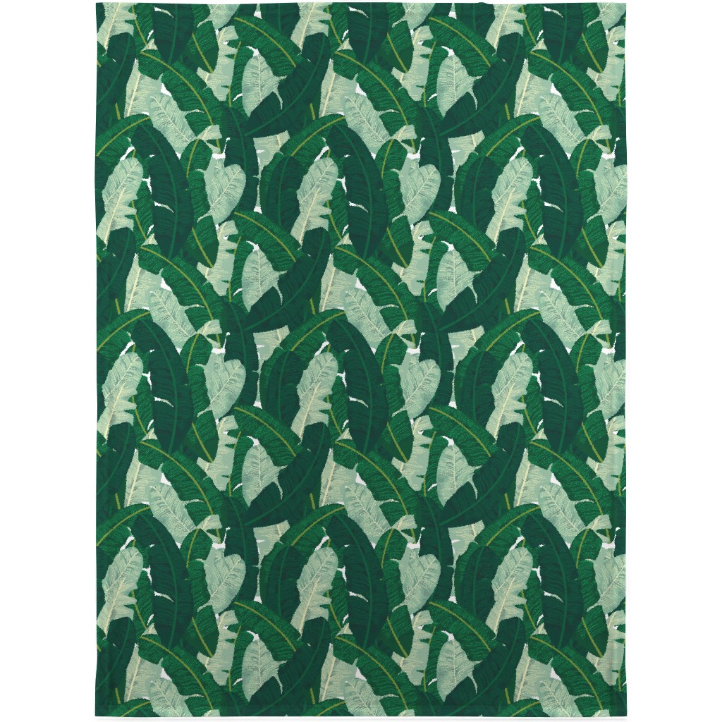 Classic Banana Leaves in Palm Springs Green Blanket, Plush Fleece, 30x40, Green, Classic Green