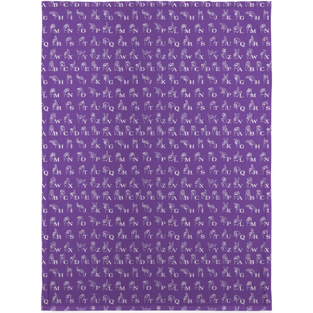 Sign Language Alphabet Blanket, Plush Fleece, 30x40, Purple, Aubergine