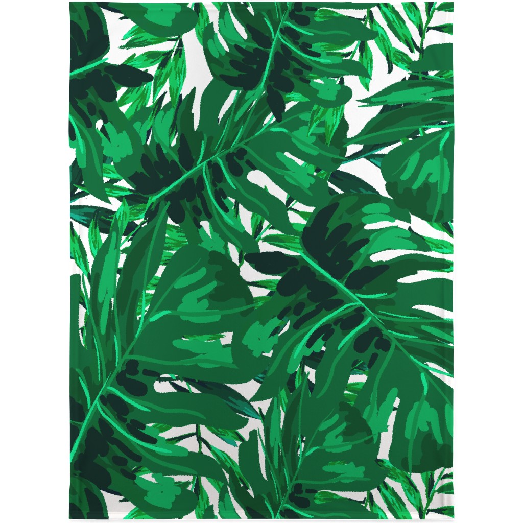 Tropical Leaves - Bright Green Blanket, Plush Fleece, 30x40, Green, Classic Green