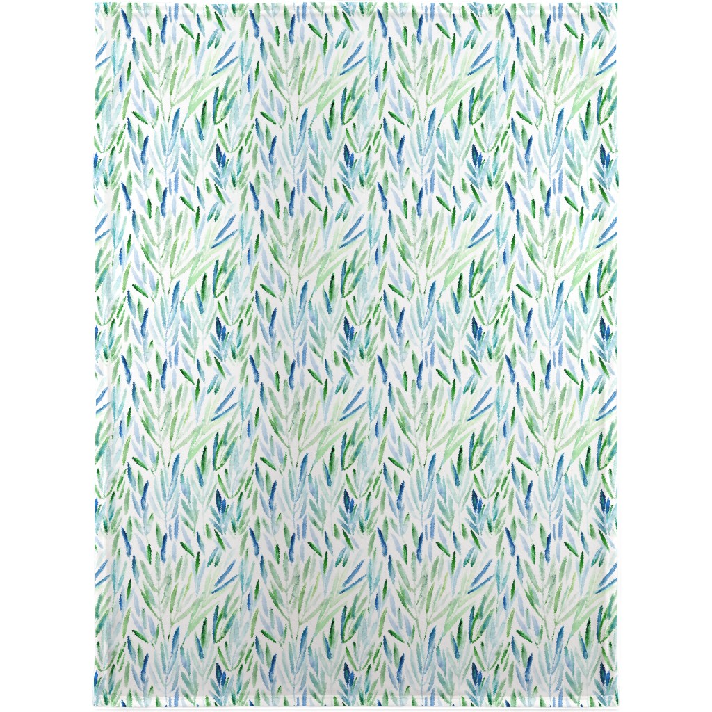 Watercolor Eucalyptus Leaves - Blue and Green Blanket, Plush Fleece, 30x40, Green, Classic Green