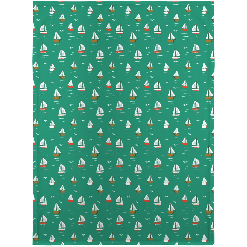 Sailboats Blanket, Plush Fleece, 30x40, Green, Celadon