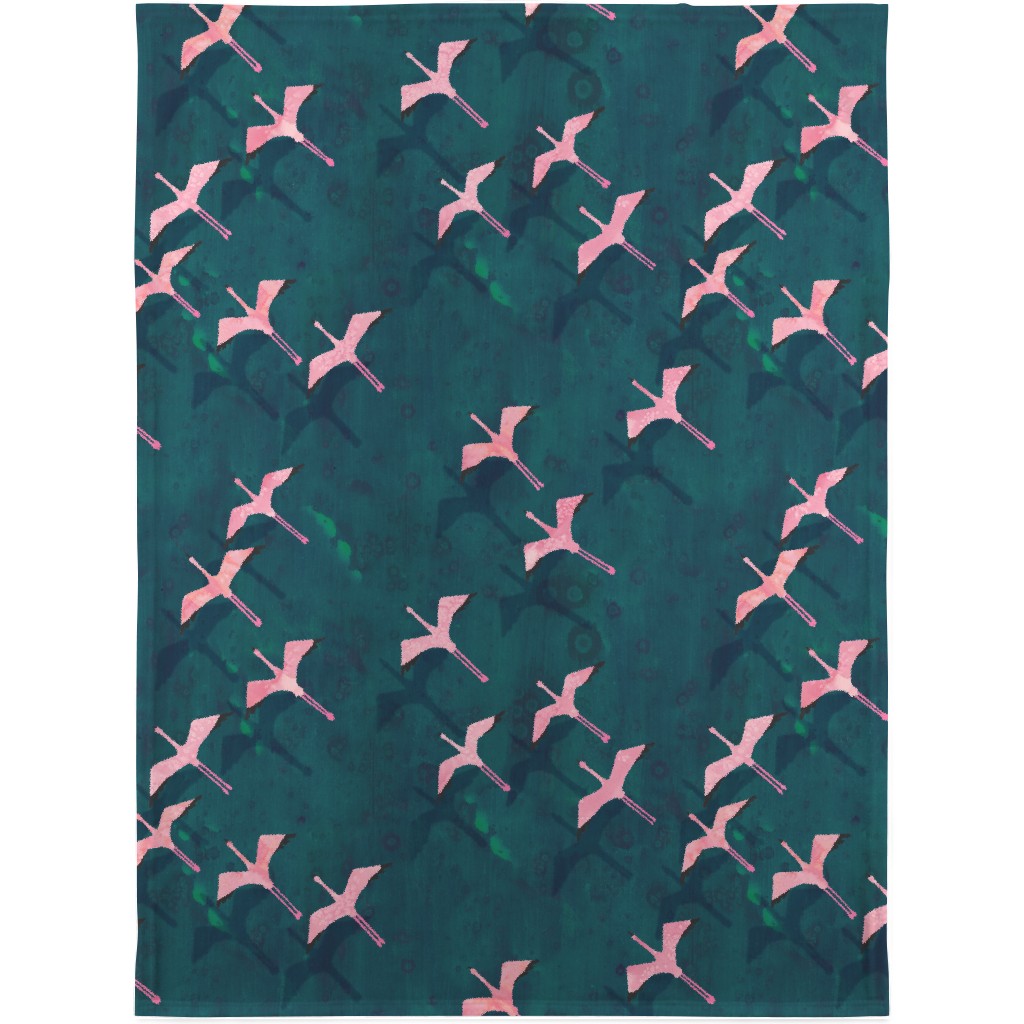 Flamingos Flying Blanket, Plush Fleece, 30x40, Green, Classic Green