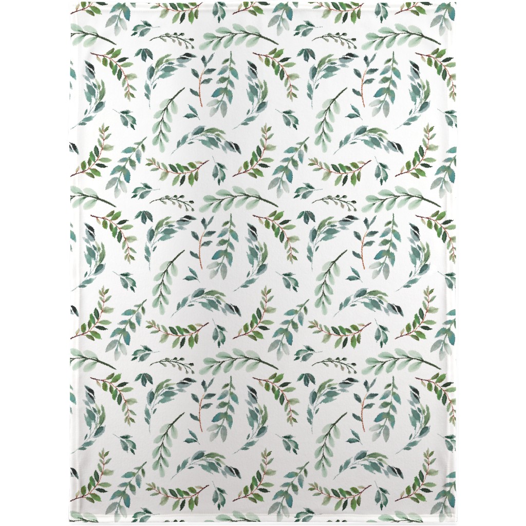 Paprika Floral Greenery Leafs - Green Blanket, Plush Fleece, 30x40, Green, Classic Green