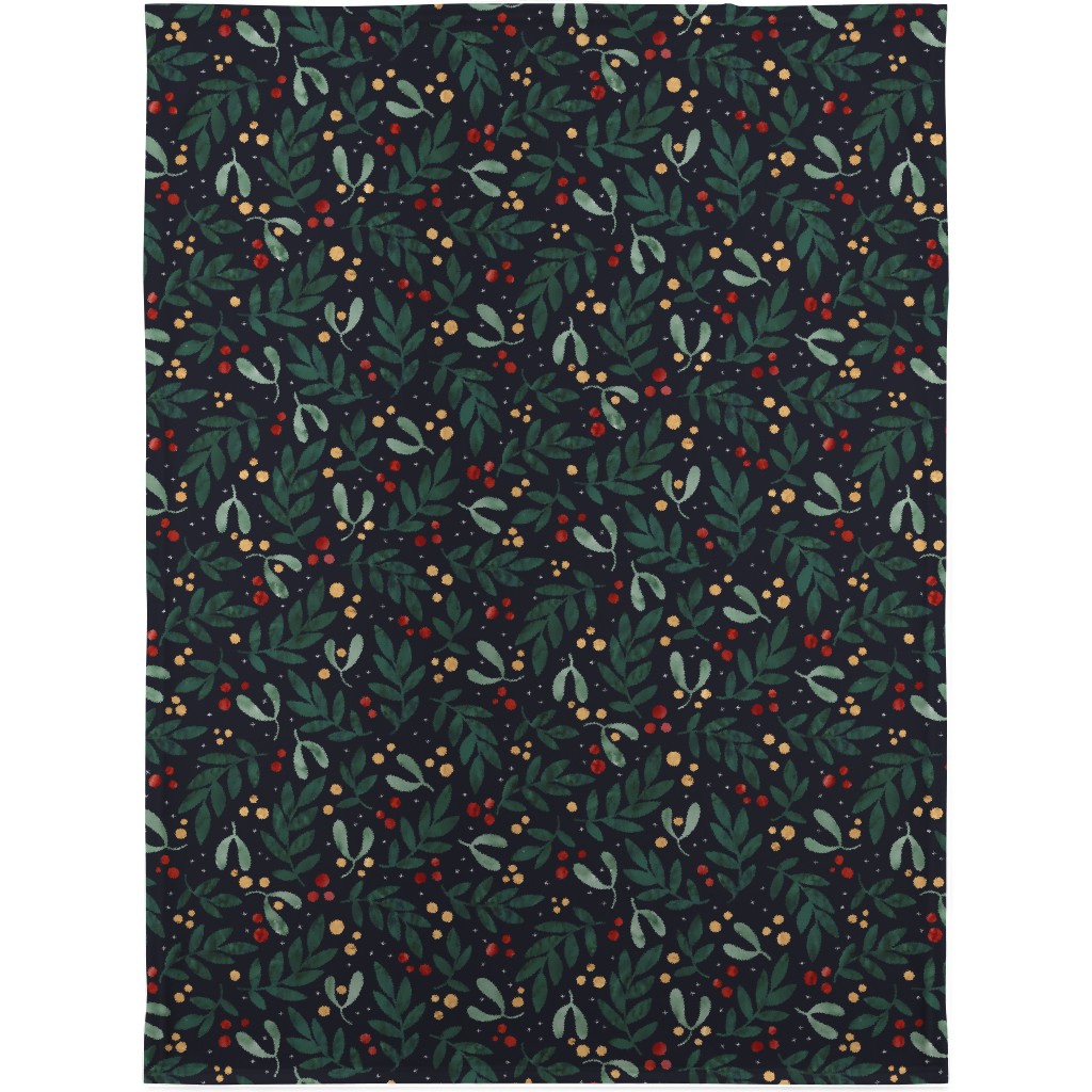 Christmas Berries - Dark Blanket, Plush Fleece, 30x40, Green, Classic Green