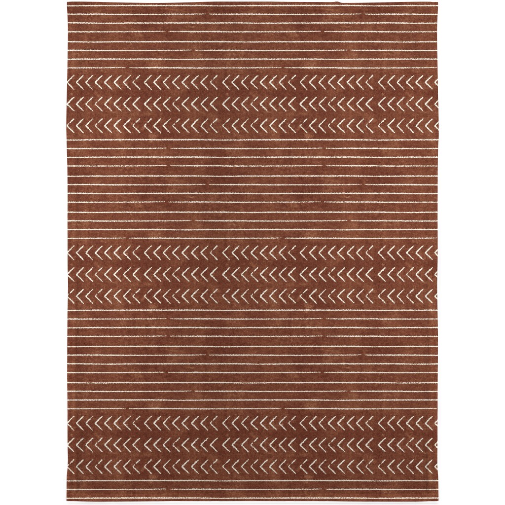 Arrow Stripes Mud Cloth Modern Blanket, Plush Fleece, 30x40, Brown, Chestnut