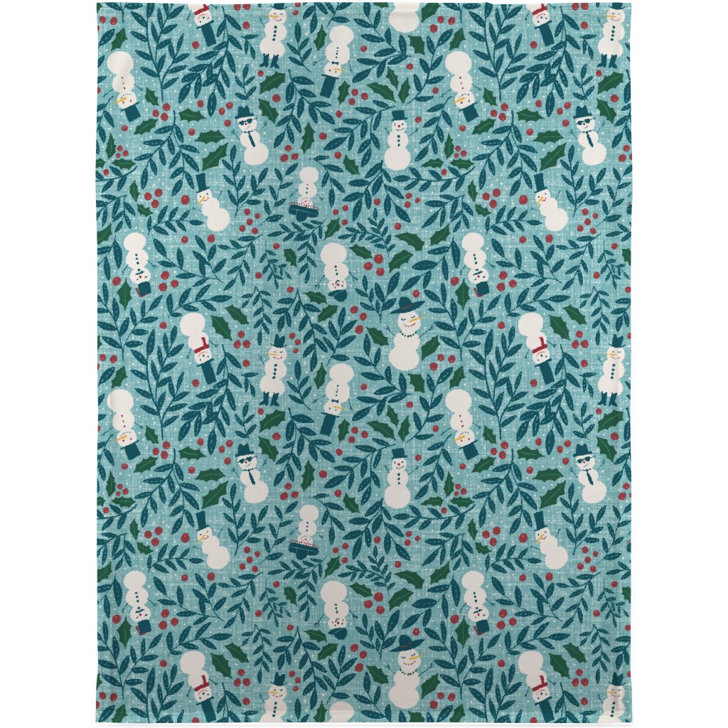 Snowmen in Winter Wonderland - Blue Blanket, Plush Fleece, 30x40, Blue, True Blue