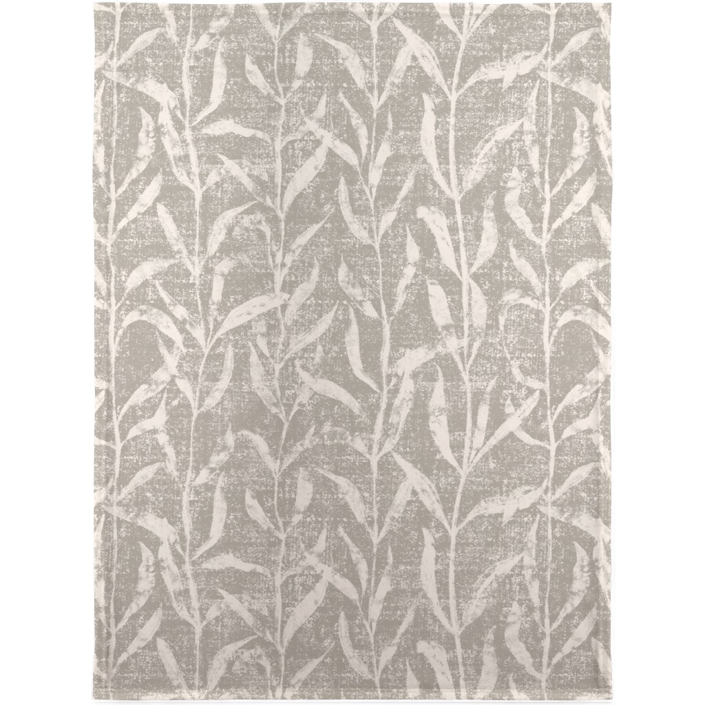 Grass Cloth With Leaves - Gray and Cream Blanket, Plush Fleece, 30x40, Beige, Pearl