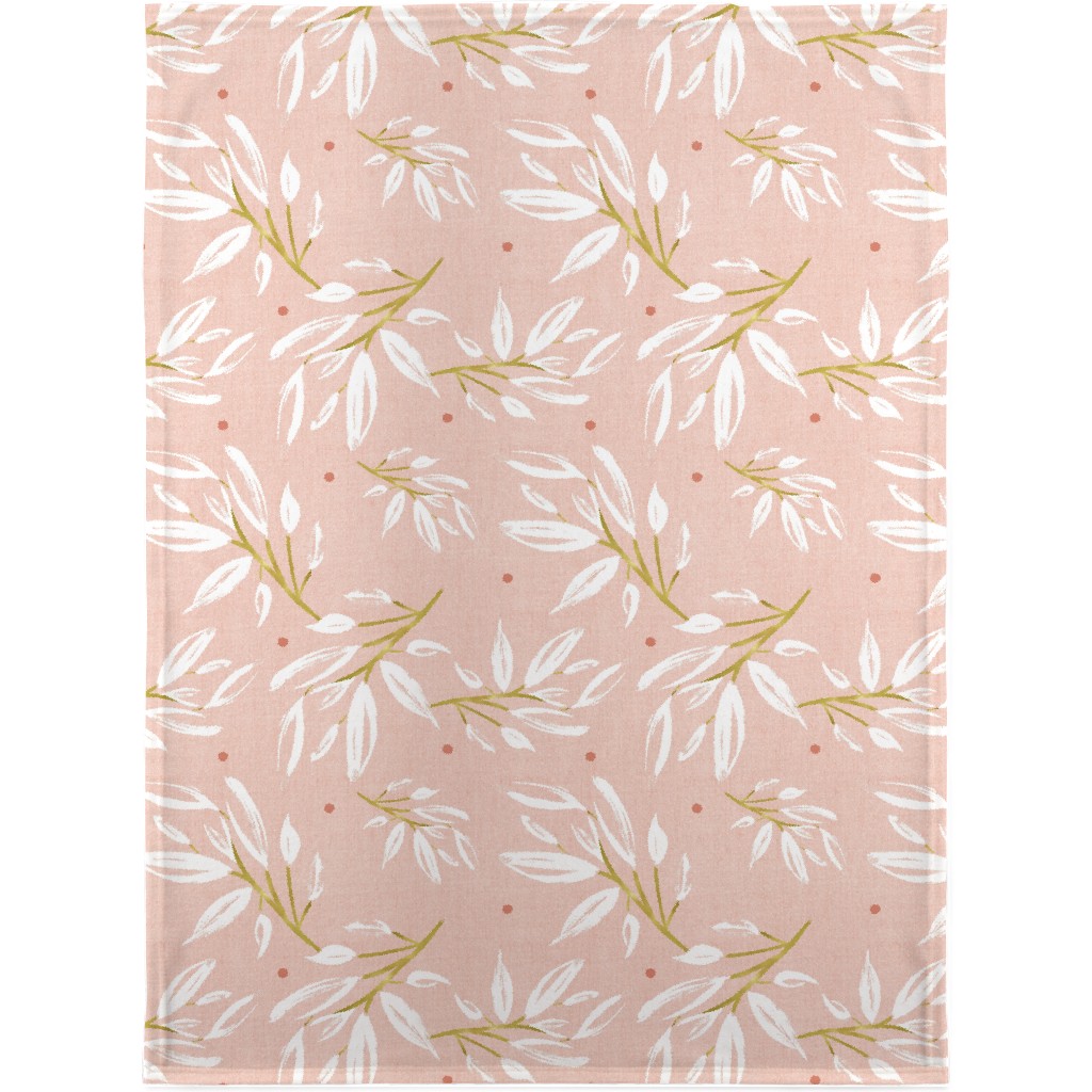 Zen - Gilded Leaves - Blush Pink Large Blanket, Plush Fleece, 30x40, Pink