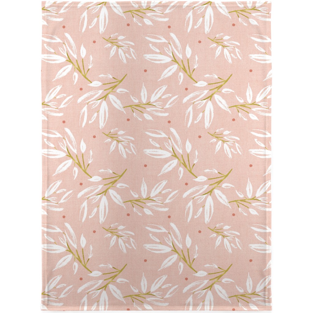Zen - Gilded Leaves - Blush Pink Large Blanket, Plush Fleece, 30x40, Pink, Bright Pink