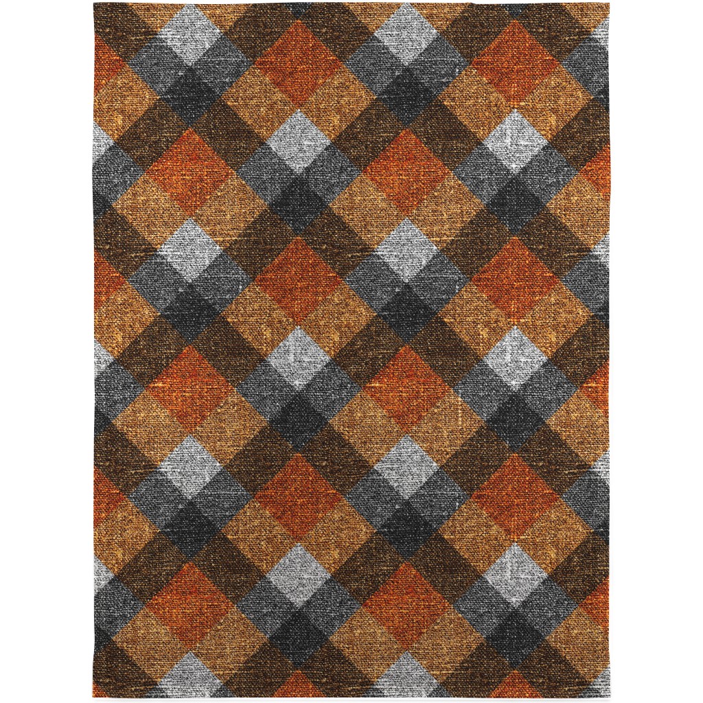 Fall Textured Plaid - Orange and Gray Blanket, Sherpa, 30x40, Orange