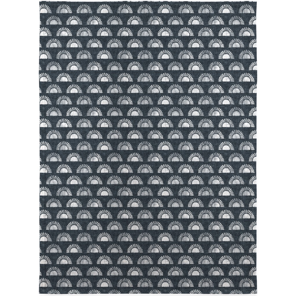 Sunshine Boho Block Print - Blue Blanket, Sherpa, 30x40, Blue
