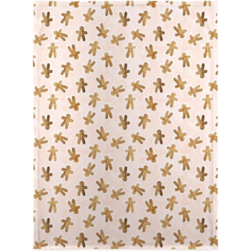 Christmas Gingerbread Men on Pink Watercolor Wash Blanket, Sherpa, 30x40, Pink, Bright Pink