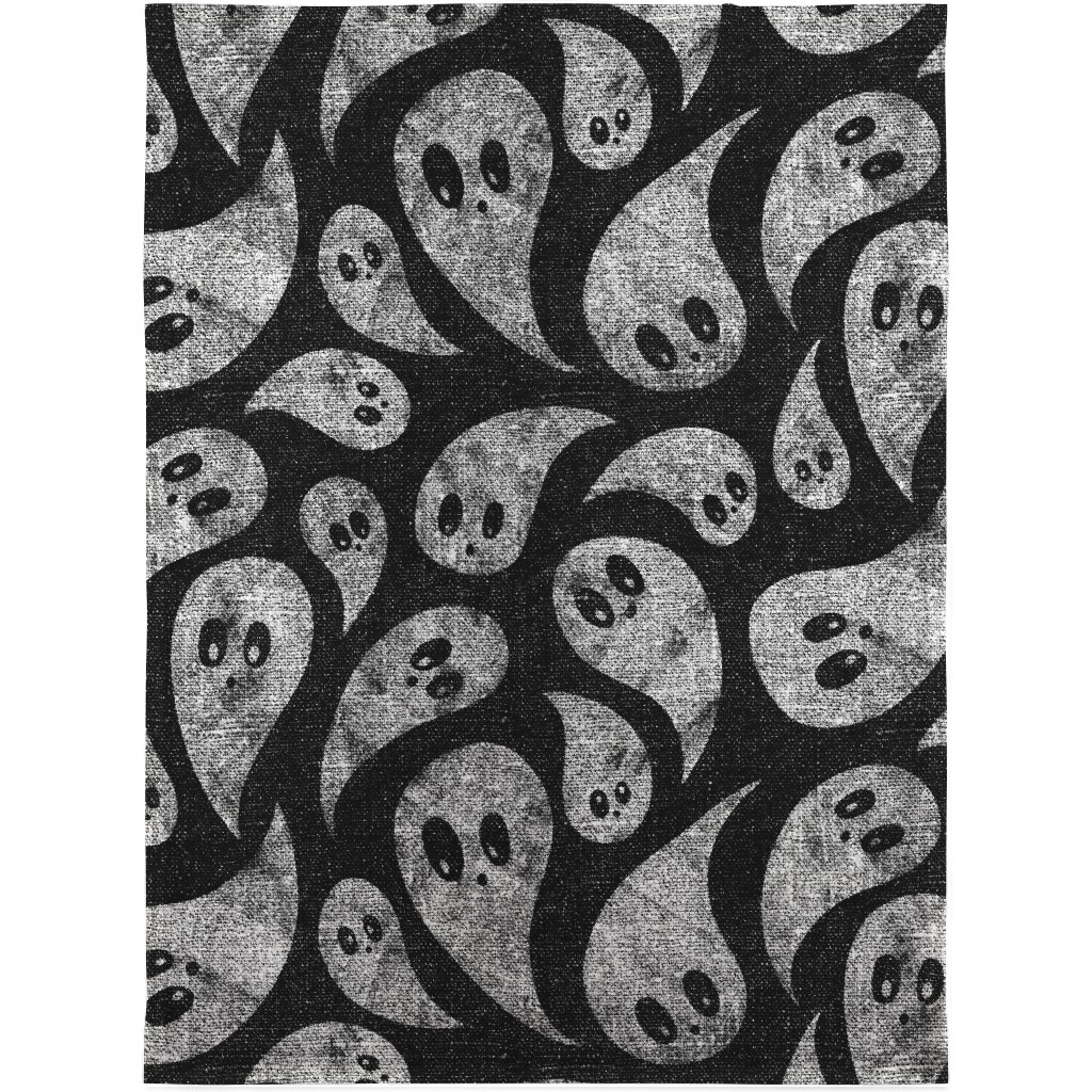 Spooky Ghosts - Black Blanket, Sherpa, 30x40, Black