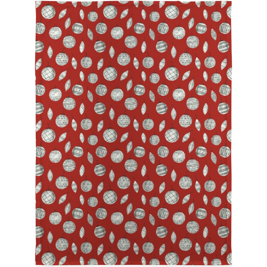 Watercolor Christmas Ornaments - Red Blanket, Sherpa, 30x40, Red, Red
