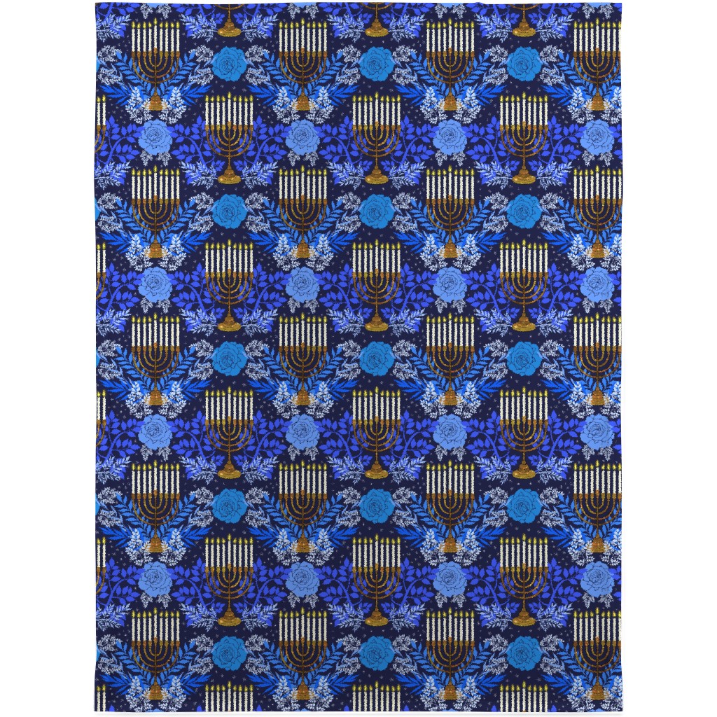 Floral Menorahs Blanket, Sherpa, 30x40, Blue