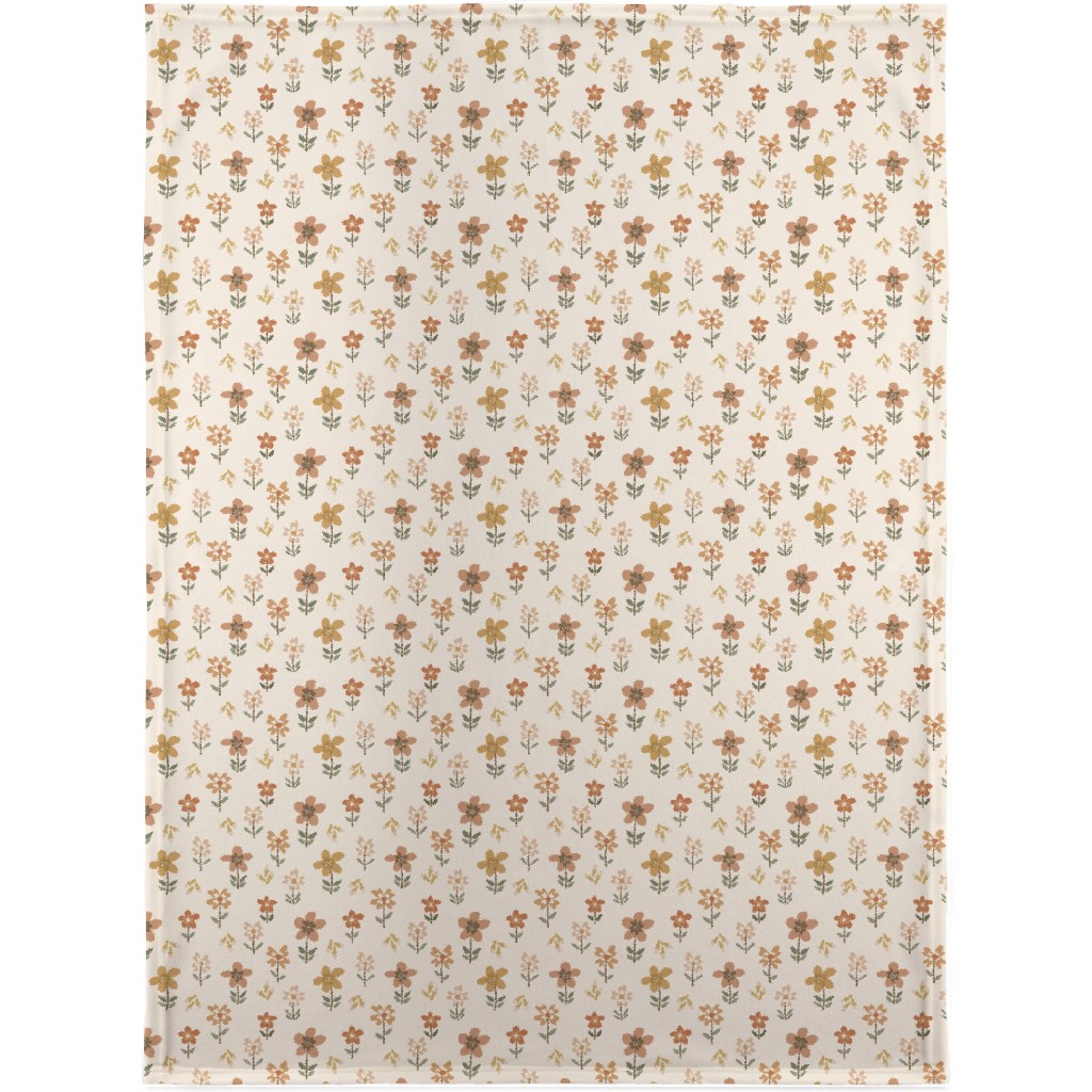 Retro Park Wildflowers Blanket, Sherpa, 30x40, Beige, Pearl