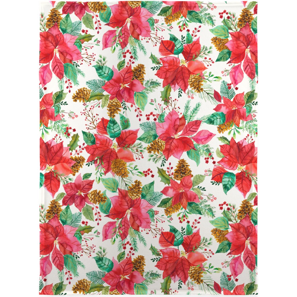Poinsettias Christmas Flower Bouquets - Red Blanket, Sherpa, 30x40, Red, Red