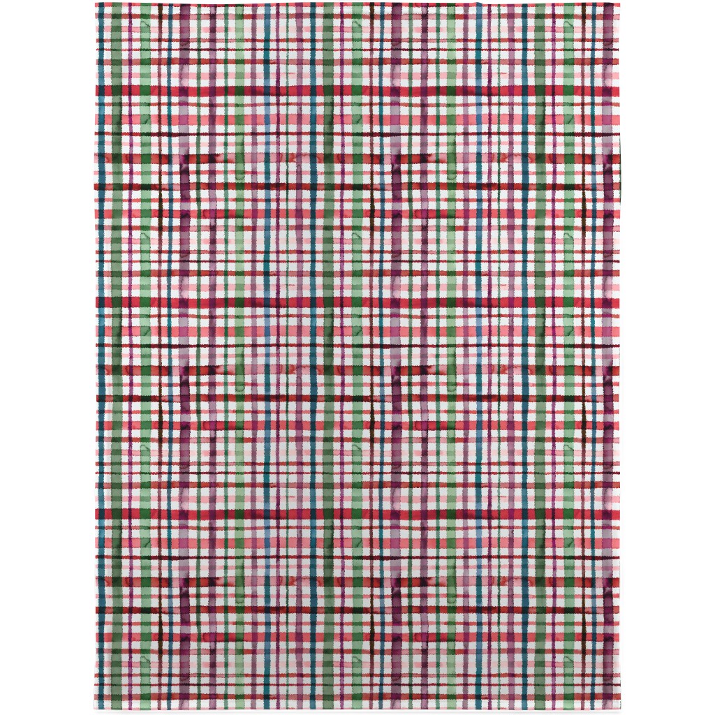 Watercolor Gingham - Red and Green Blanket, Sherpa, 30x40, Multicolor