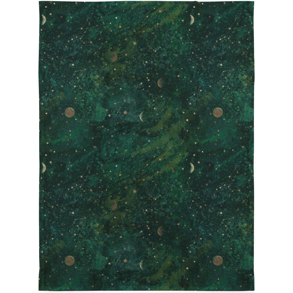 Moon and Stars - Green Blanket, Sherpa, 30x40, Green