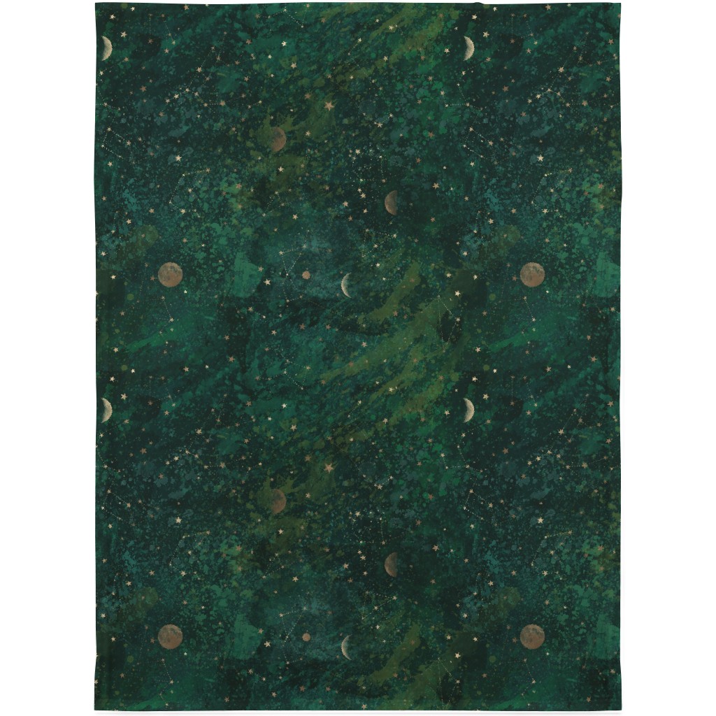Moon and Stars - Green Blanket, Sherpa, 30x40, Green, Classic Green