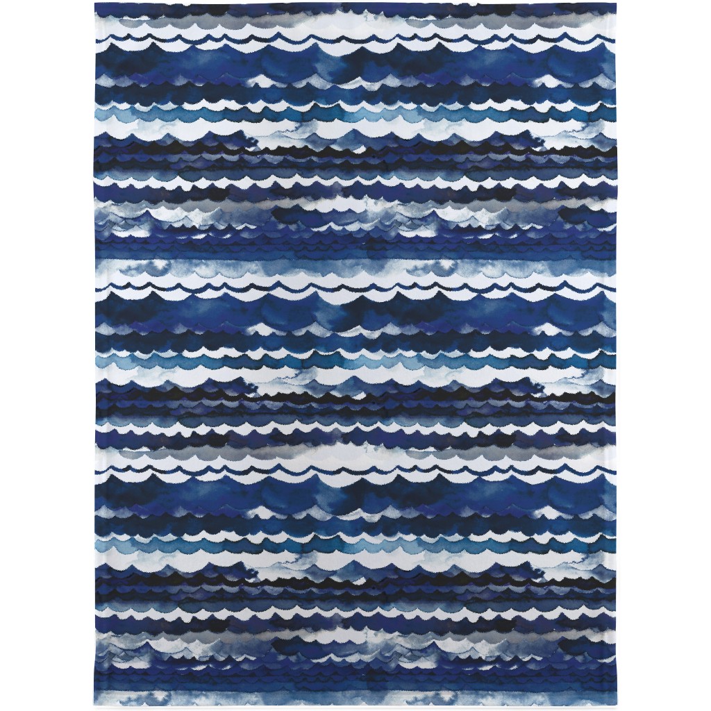 Sea Waves - Indigo Blanket, Sherpa, 30x40, Blue