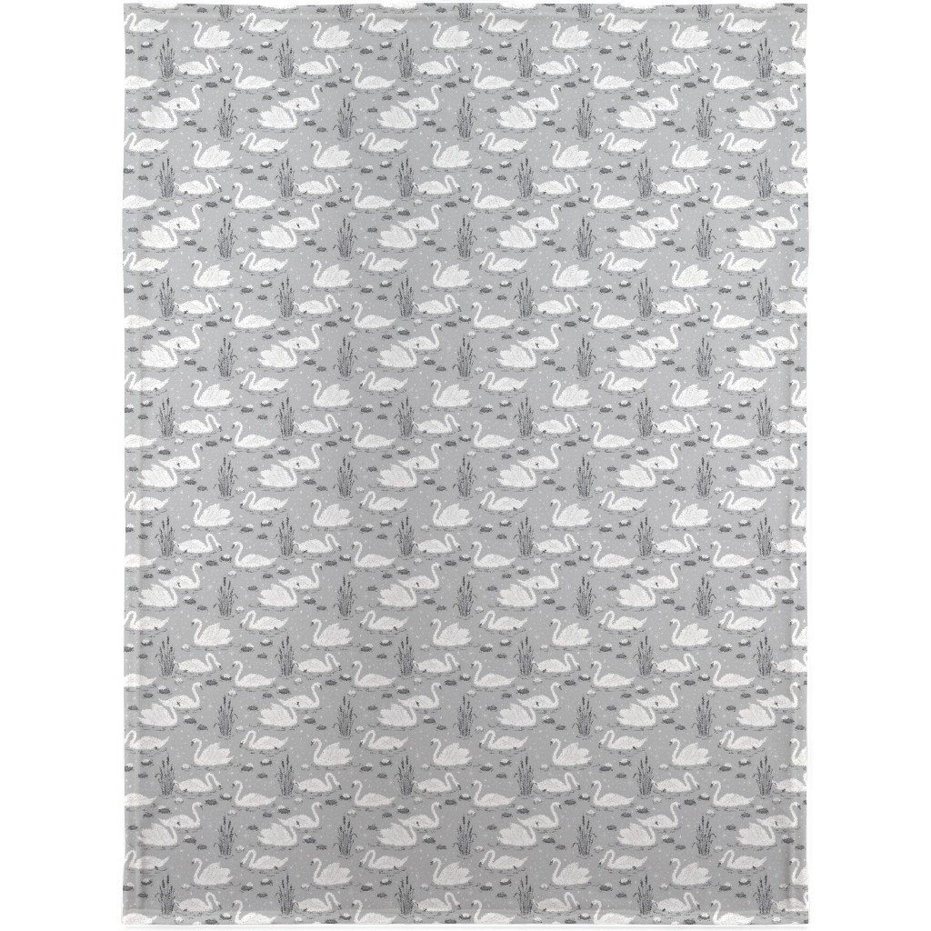 Summer Swans Blanket, Sherpa, 30x40, Gray, Fog