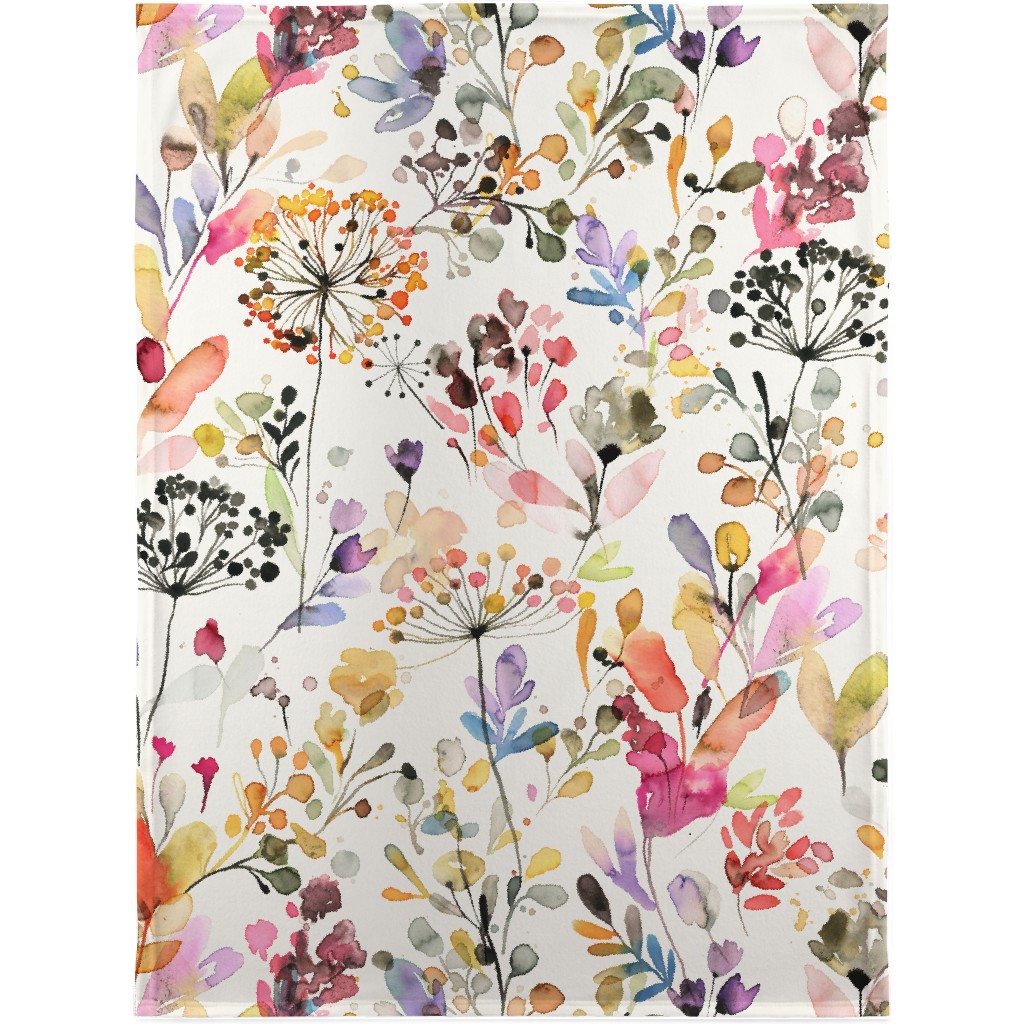 Wild Grasses - Multi on White Blanket, Sherpa, 30x40, Multicolor