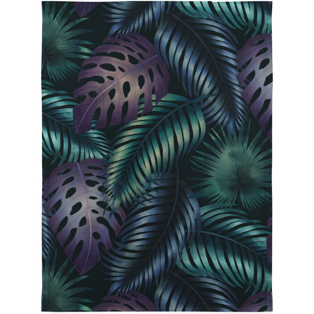 Tropical Leaves in the Moonlight - Dark Blanket, Sherpa, 30x40, Blue, True Blue