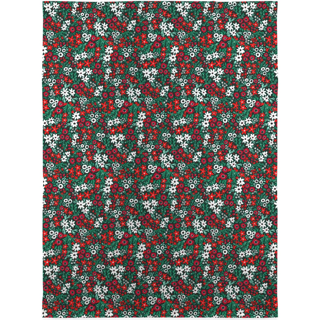 Rustic Floral - Holiday Red and Green Blanket, Sherpa, 30x40, Green