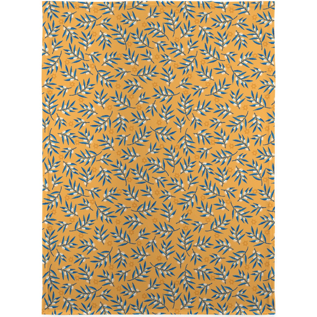 Olive Branches Hanukkah - Blue on Yellow Blanket, Sherpa, 30x40, Yellow, Classic Yellow