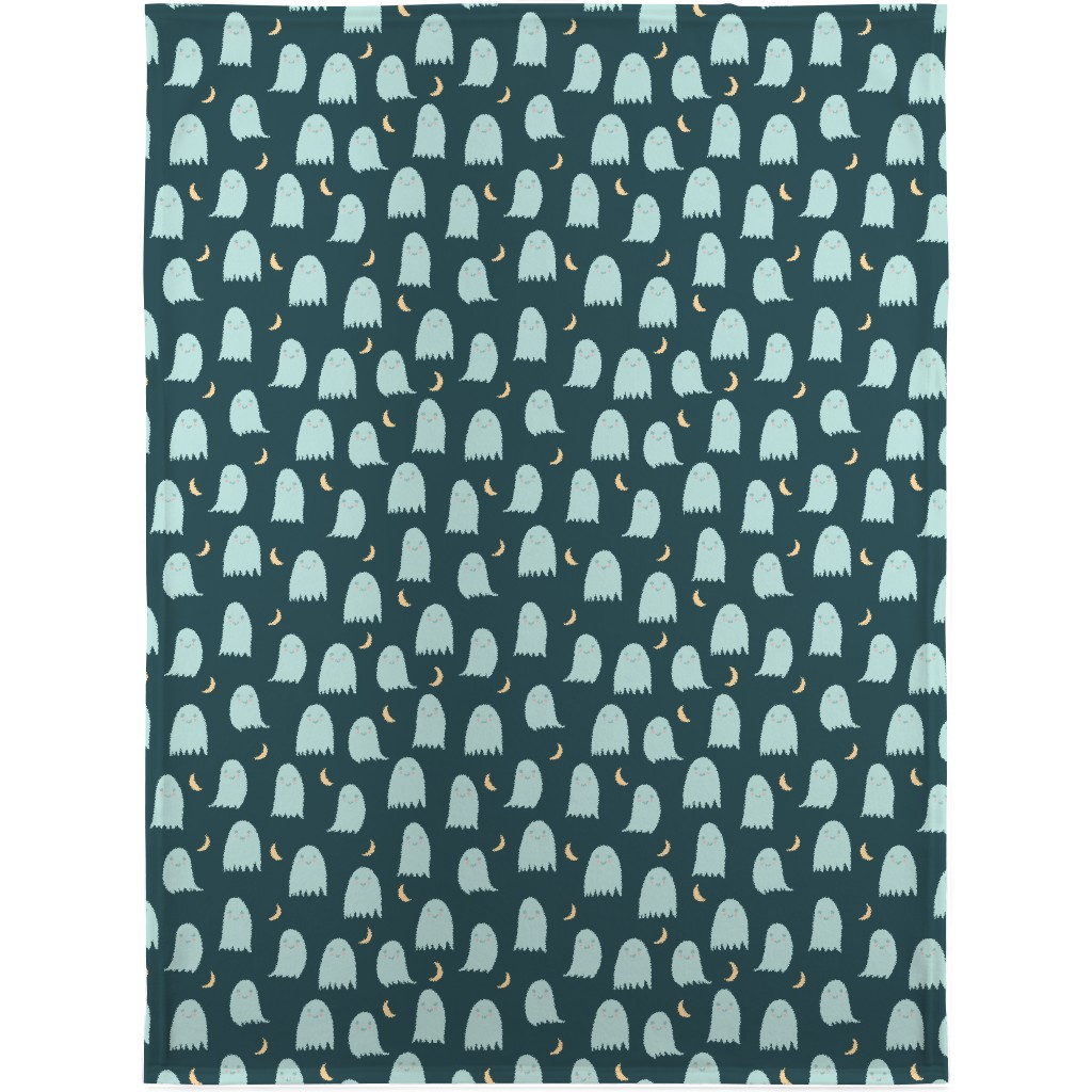 Cute Halloween Ghosts Blanket, Sherpa, 30x40, Green, Seaweed
