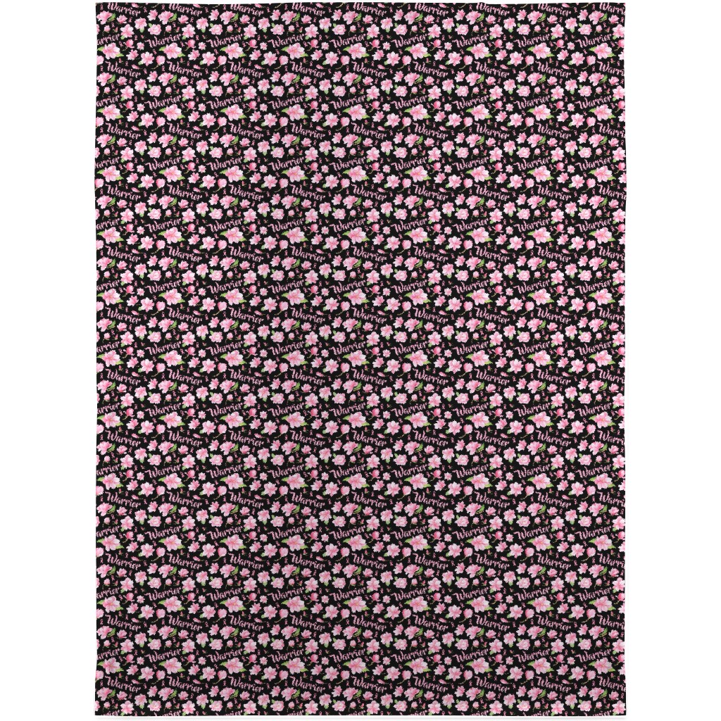 Warrior Pink Ribbon and Flowers - Pink Blanket, Sherpa, 30x40, Pink