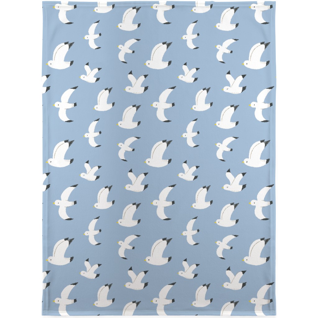 Seagulls in Flight - White on Blue Blanket, Sherpa, 30x40, Blue, True Blue