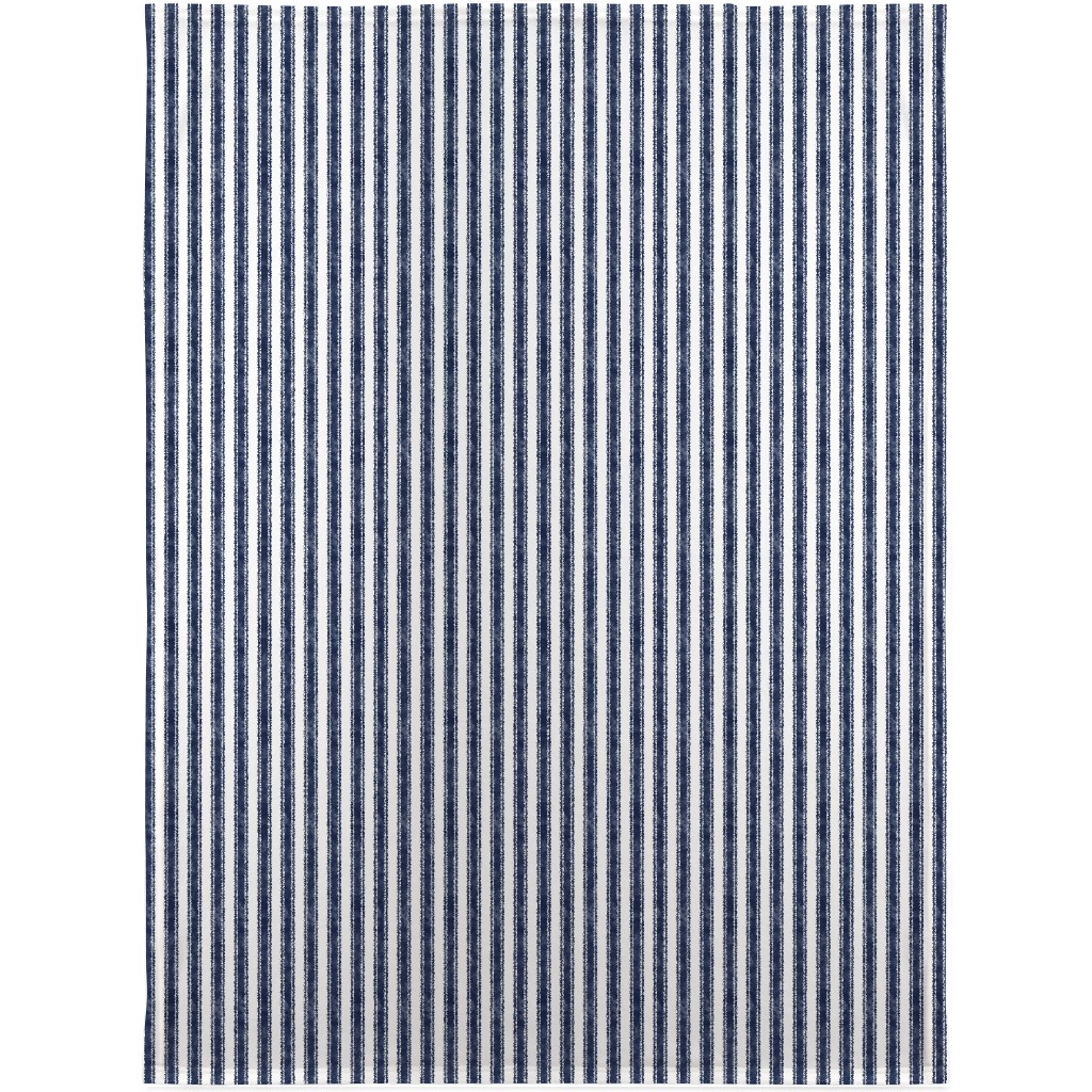 Vertical French Ticking Textured Pinstripes in Dark Midnight Navy and White Blanket, Sherpa, 30x40, Blue